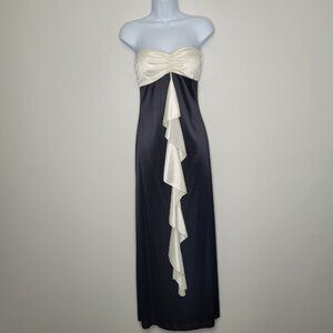 Vintage y2k Taboo black cream satin feel strapless homecoming prom maxi dress L